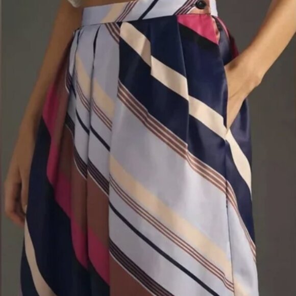 ANTHROPOLOGIE MAEVE Striped Satin Balloon Leg Pants Size 12 - Picture 4 of 13